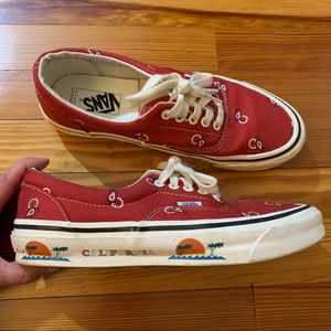 Vans red paisley bandana print canvas sneakers, size 8